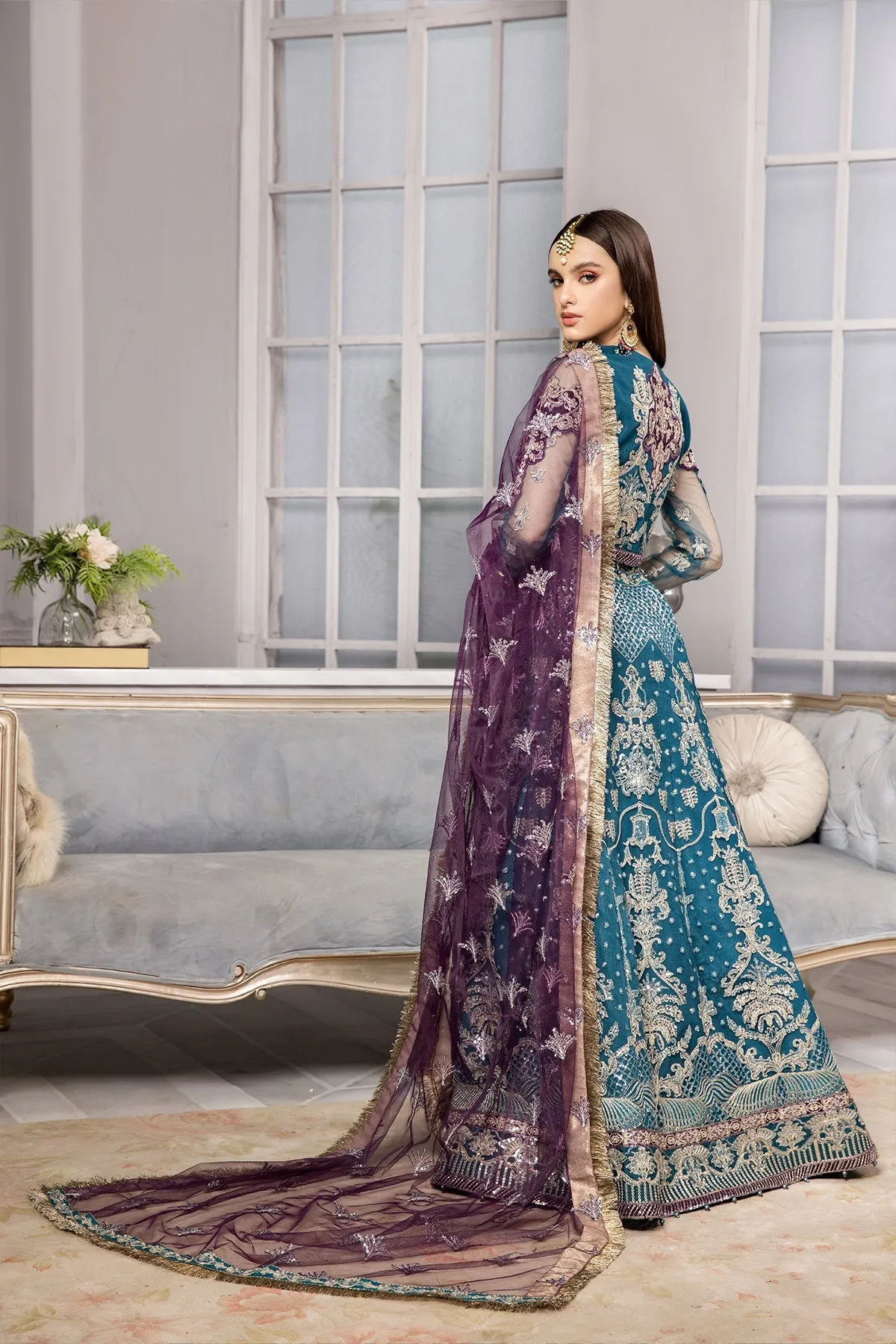 Sea Green Heavily Embellished Pakistani Maxi Style Wedding Dress