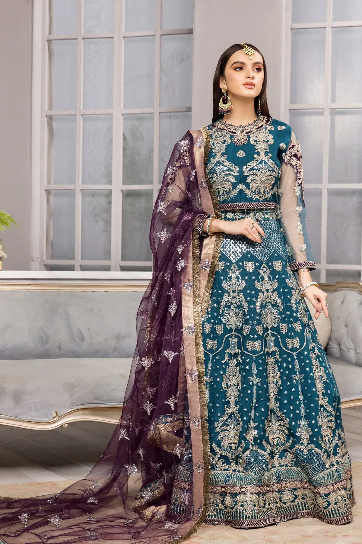 Sea Green Heavily Embellished Pakistani Maxi Style Wedding Dress