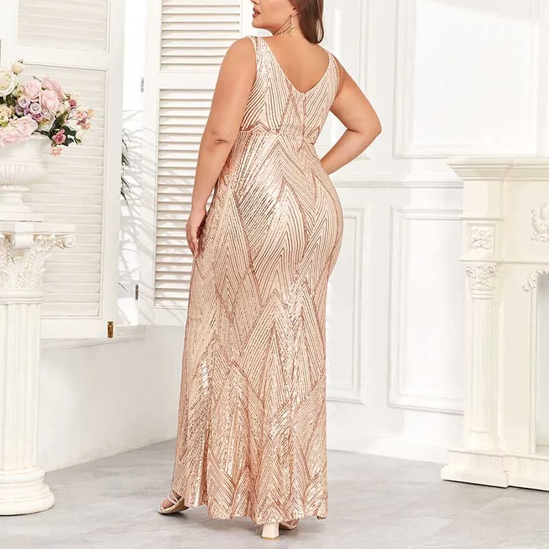 Sequin Mermaid Prom Dress Round-Neck A-Line Event Dress Long Evening Dress