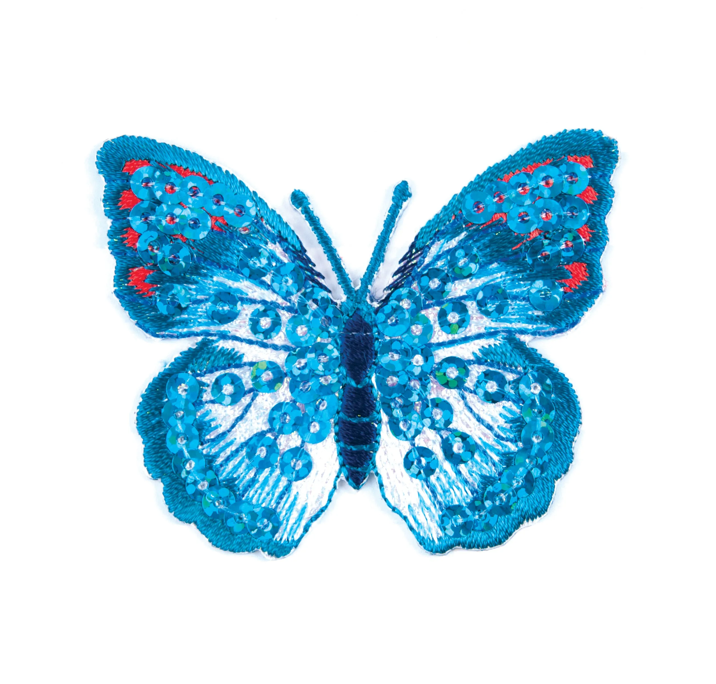 Sew On Motifs Lace Jeans Dresses Appliques Patches 4.8 cm -Blue Sequin Butterfly
