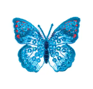 Sew On Motifs Lace Jeans Dresses Appliques Patches 4.8 cm -Blue Sequin Butterfly