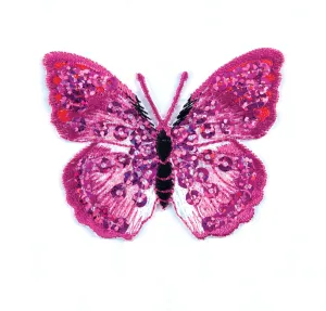 Sew On Motifs Lace Jeans Dresses Appliques Patches 5 cm -Pink Sequin Butterfly