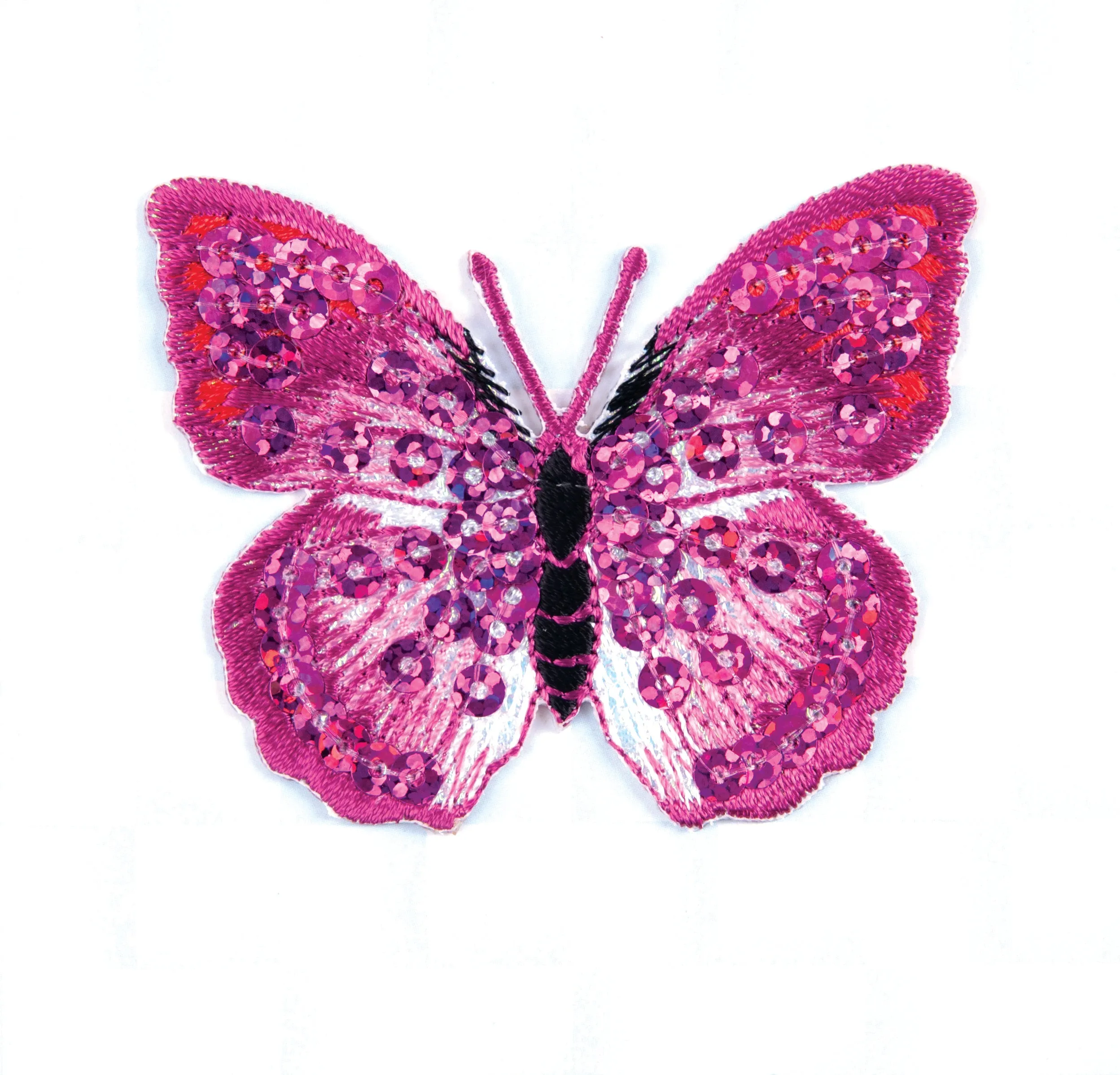 Sew On Motifs Lace Jeans Dresses Appliques Patches 5 cm -Pink Sequin Butterfly
