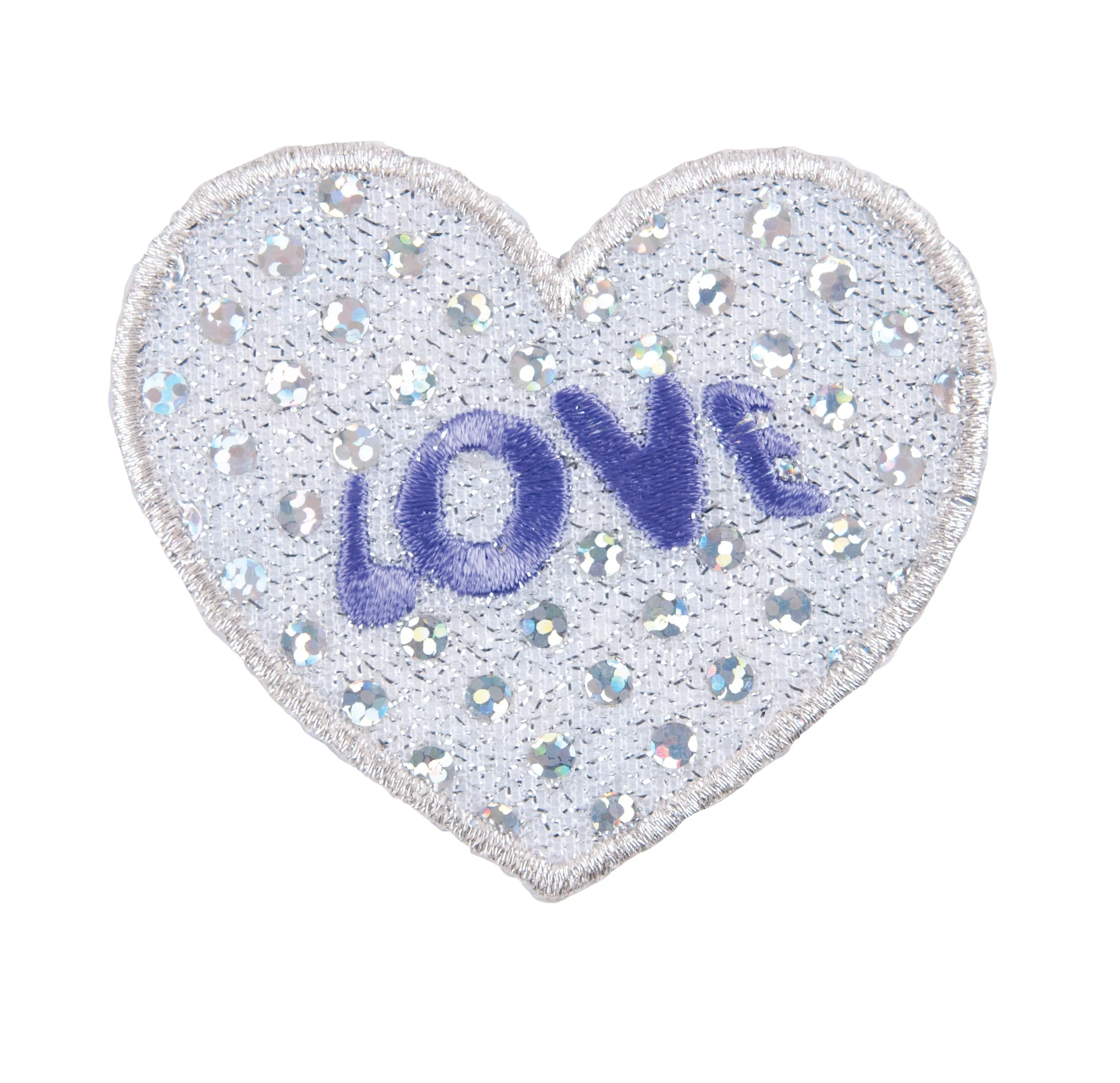 Sew On Motifs Lace Jeans Dresses Appliques Patches 5.5 cm -Silver Sequin Heart