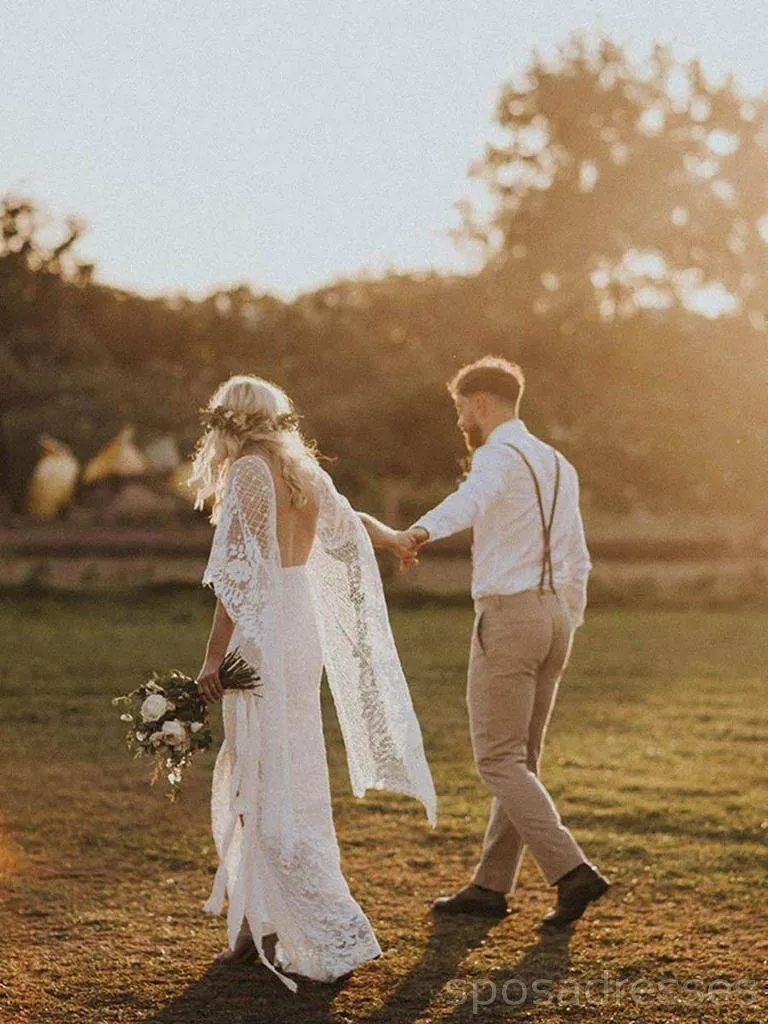 Sexy Backless Lace Mermaid Side Slit Sexy Wedding Dresses Online, Cheap Lace Bridal Dresses, WD472