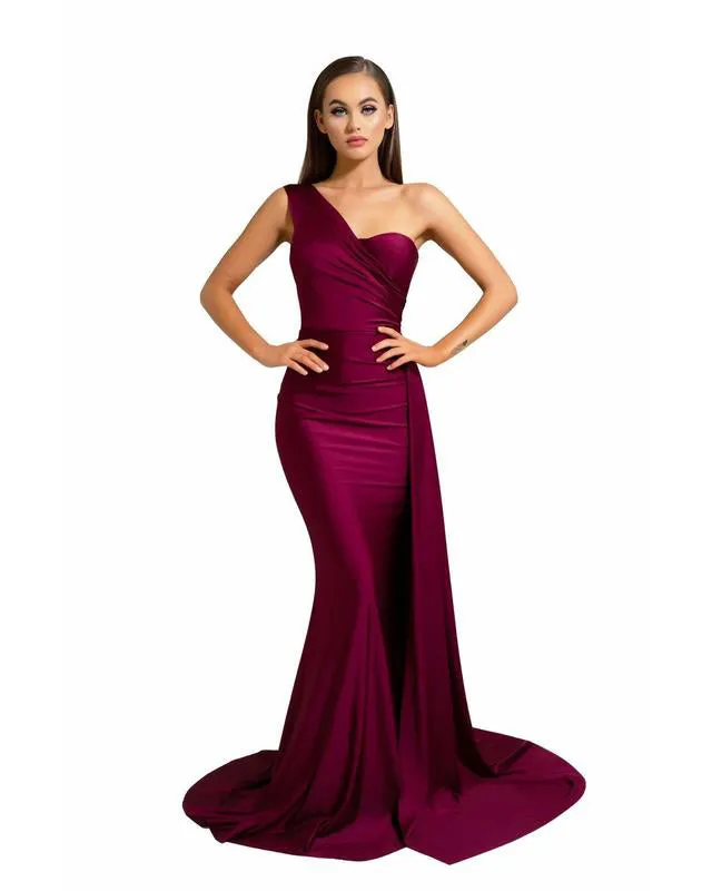 Sexy One Shoulder Bridesmaid Dresses Mermaid Honor of Maid Bride Silk Like Satin Dress for Girls