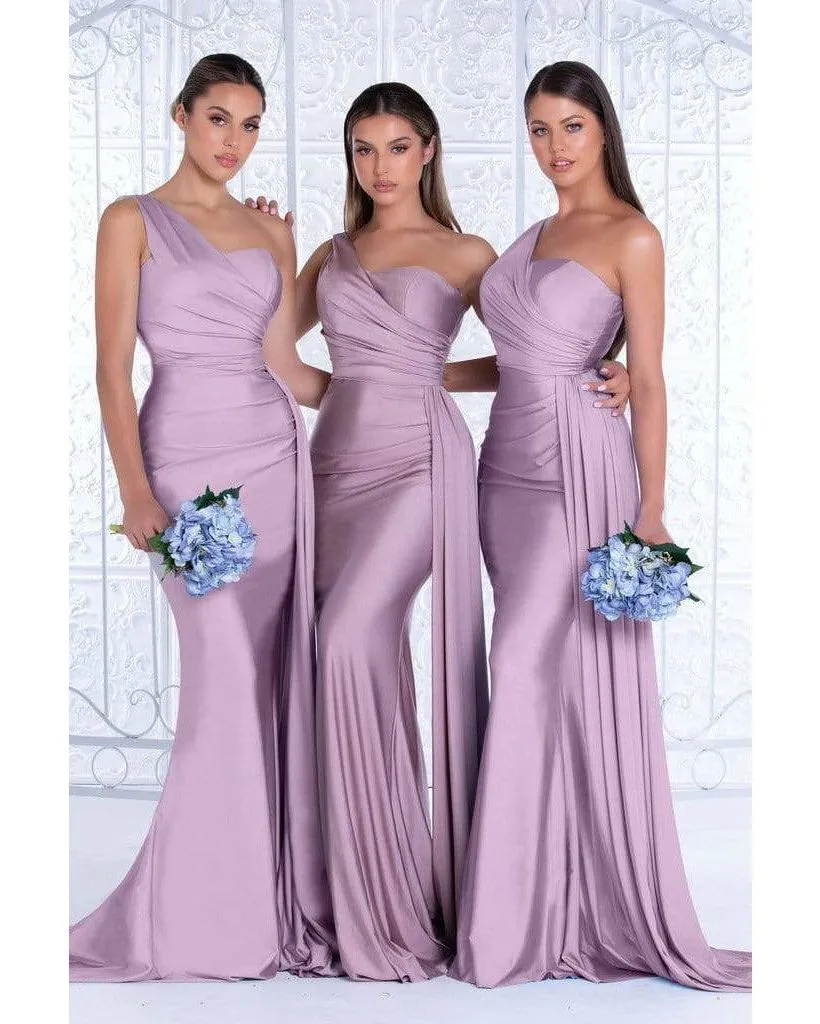 Sexy One Shoulder Bridesmaid Dresses Mermaid Honor of Maid Bride Silk Like Satin Dress for Girls
