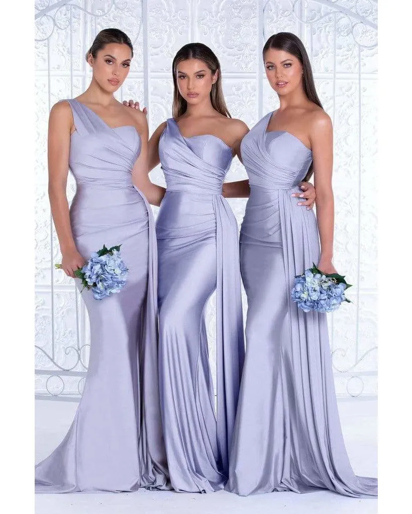 Sexy One Shoulder Bridesmaid Dresses Mermaid Honor of Maid Bride Silk Like Satin Dress for Girls