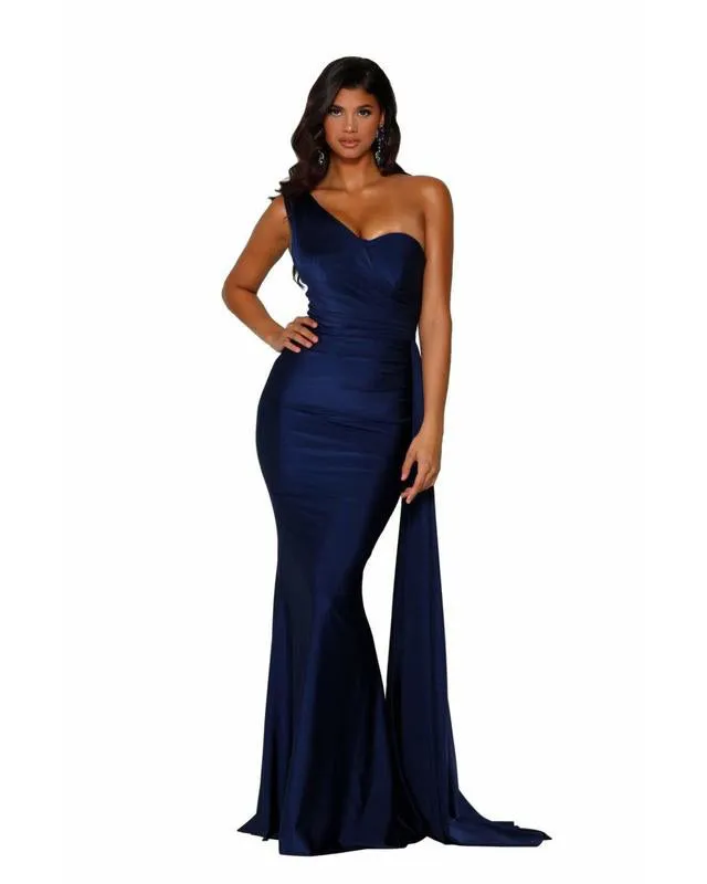 Sexy One Shoulder Bridesmaid Dresses Mermaid Honor of Maid Bride Silk Like Satin Dress for Girls