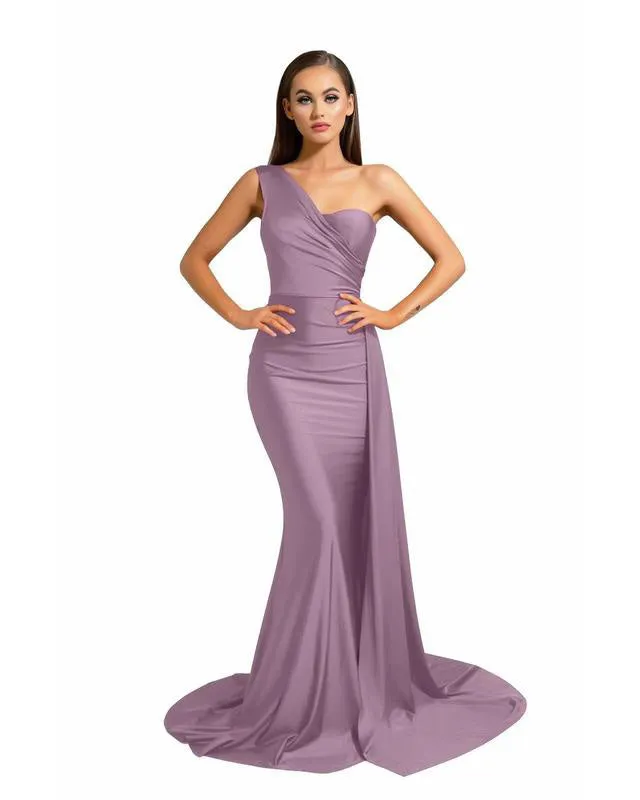 Sexy One Shoulder Bridesmaid Dresses Mermaid Honor of Maid Bride Silk Like Satin Dress for Girls