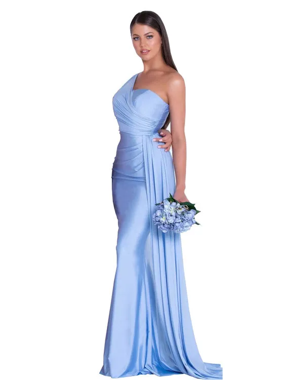 Sexy One Shoulder Bridesmaid Dresses Mermaid Honor of Maid Bride Silk Like Satin Dress for Girls