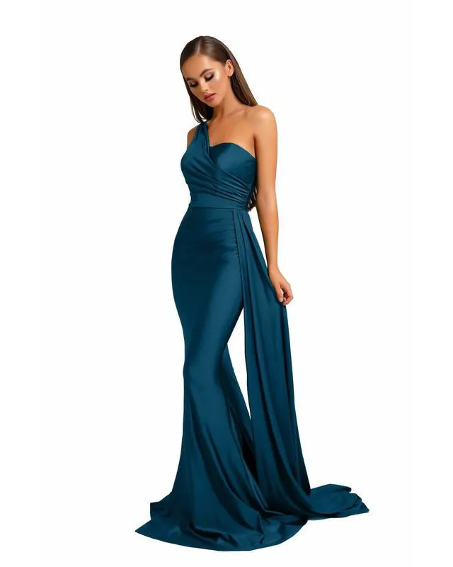 Sexy One Shoulder Bridesmaid Dresses Mermaid Honor of Maid Bride Silk Like Satin Dress for Girls
