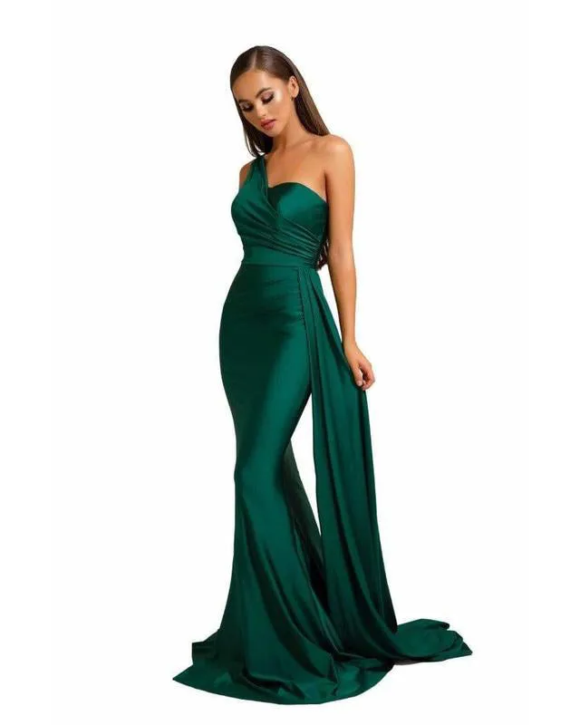 Sexy One Shoulder Bridesmaid Dresses Mermaid Honor of Maid Bride Silk Like Satin Dress for Girls