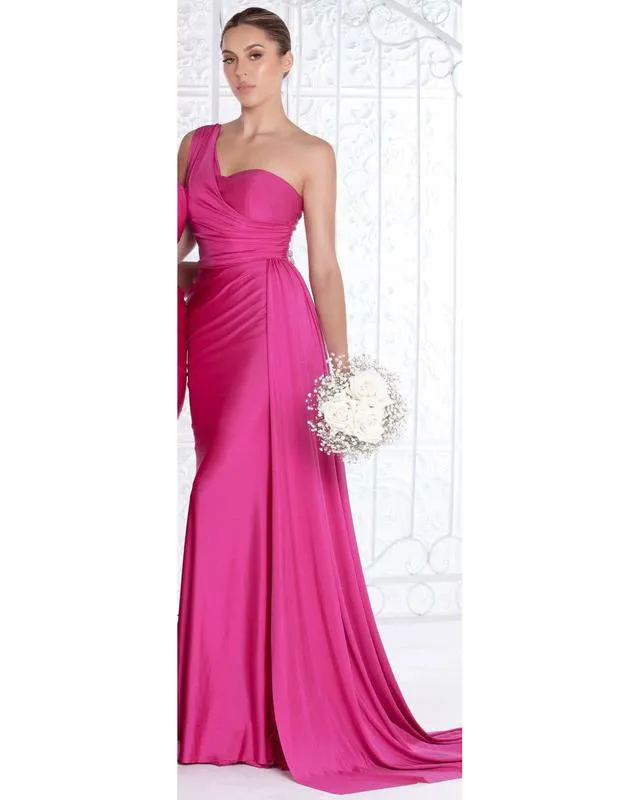Sexy One Shoulder Bridesmaid Dresses Mermaid Honor of Maid Bride Silk Like Satin Dress for Girls