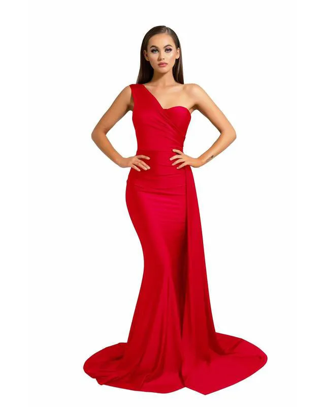 Sexy One Shoulder Bridesmaid Dresses Mermaid Honor of Maid Bride Silk Like Satin Dress for Girls