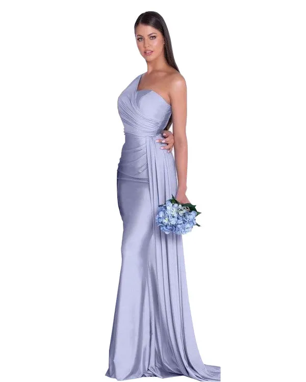 Sexy One Shoulder Bridesmaid Dresses Mermaid Honor of Maid Bride Silk Like Satin Dress for Girls