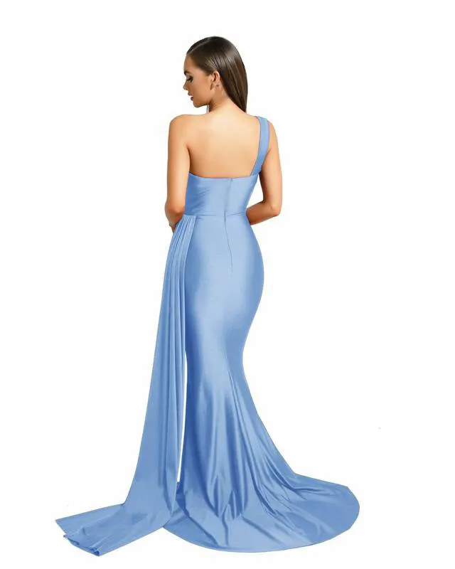 Sexy One Shoulder Bridesmaid Dresses Mermaid Honor of Maid Bride Silk Like Satin Dress for Girls