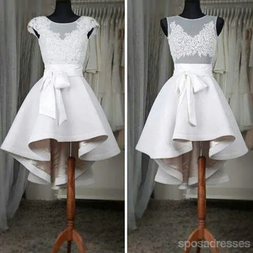 Sexy See through Cap Sleeves Lace High Low homecoming prom dresses,  CM0001