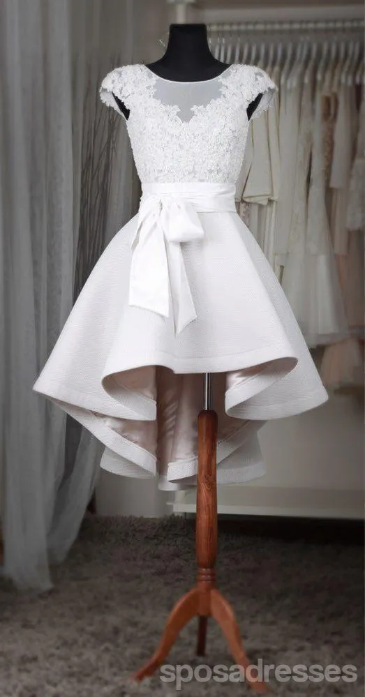 Sexy See through Cap Sleeves Lace High Low homecoming prom dresses,  CM0001