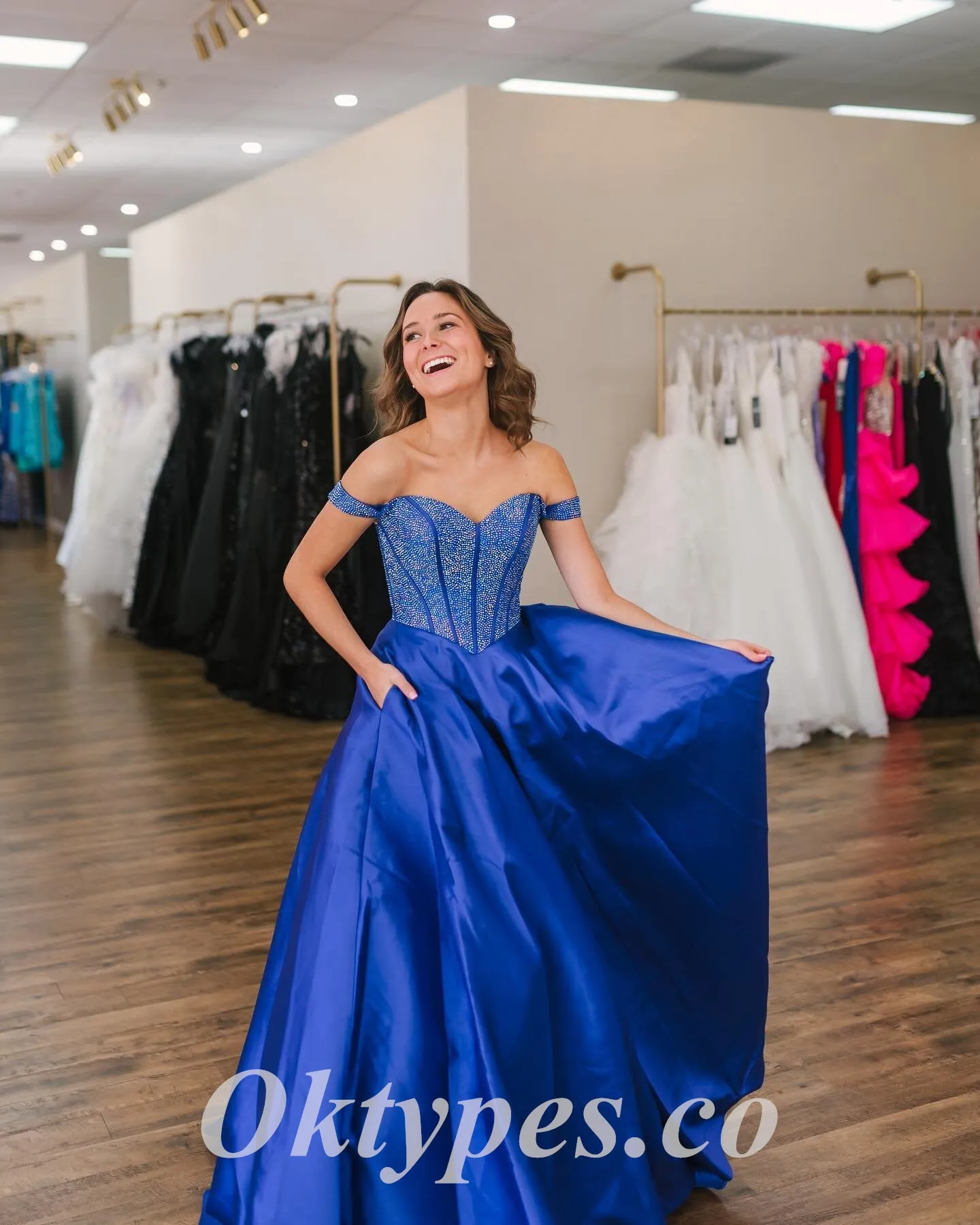 Sexy Sequin Top Satin Bottom Off Shoulder V-Neck Sleeveless A-Line Long Prom Dresses,PDS0769