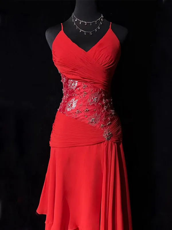 Sexy Spaghetti Strap Sleeveless Mermaid Chiffon Red Homecoming Dresses For Party Online, HD0942