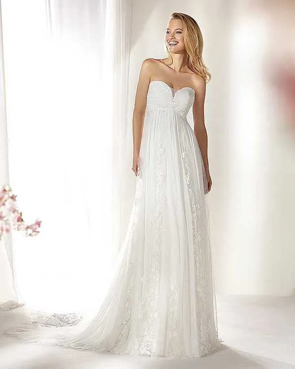 Sexy Strapless Wedding Dresses A line Sweetheart Lace Tulle Wedding Bridal Gowns for Women