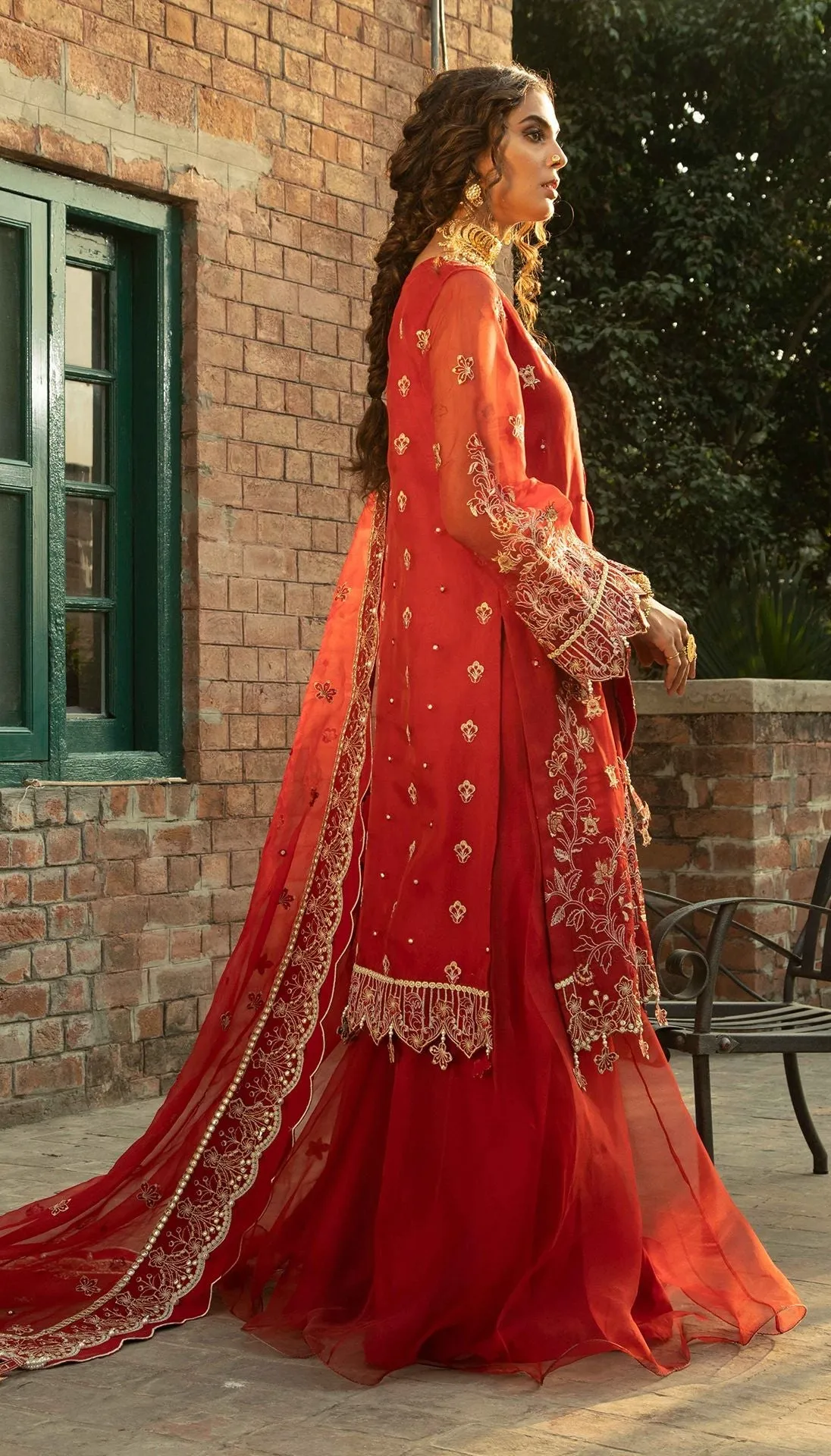 Sharara Dress for Girls in Rusty Orange Shade #PF310