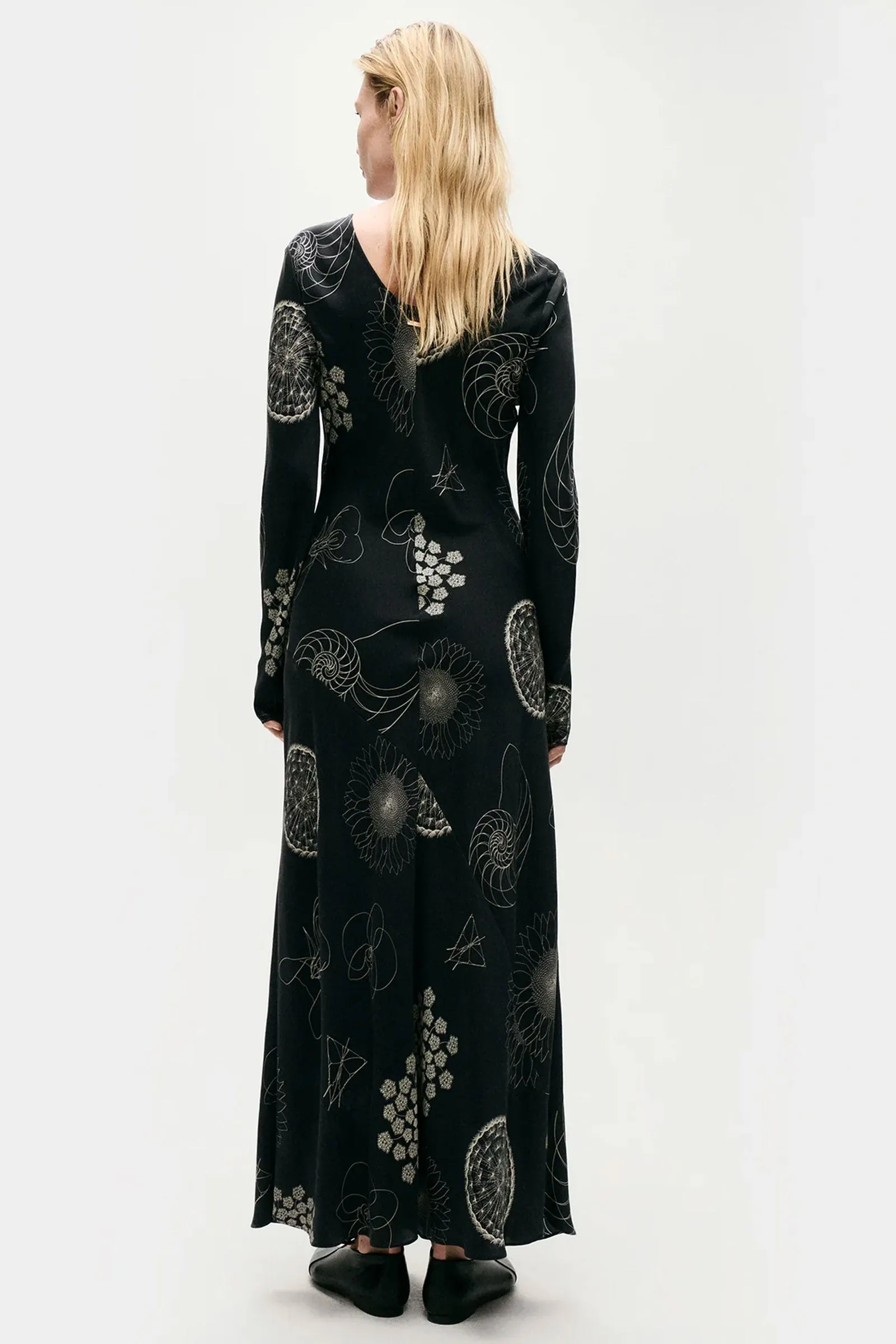 Silk Laundry Full Sleeve Bias Dress Fibonacci Black