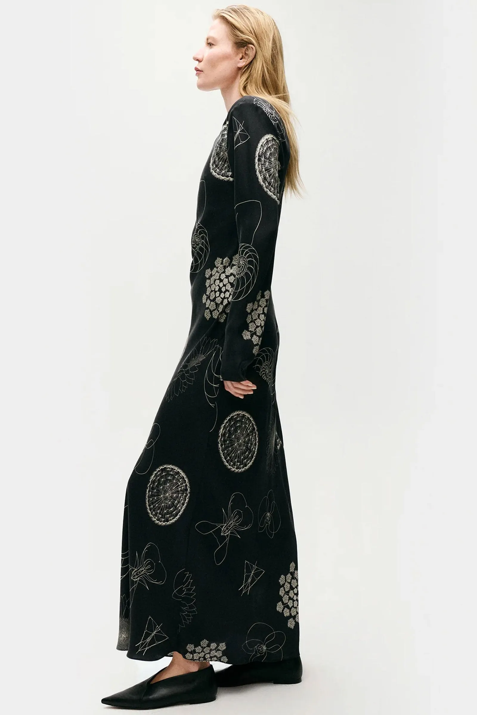 Silk Laundry Full Sleeve Bias Dress Fibonacci Black