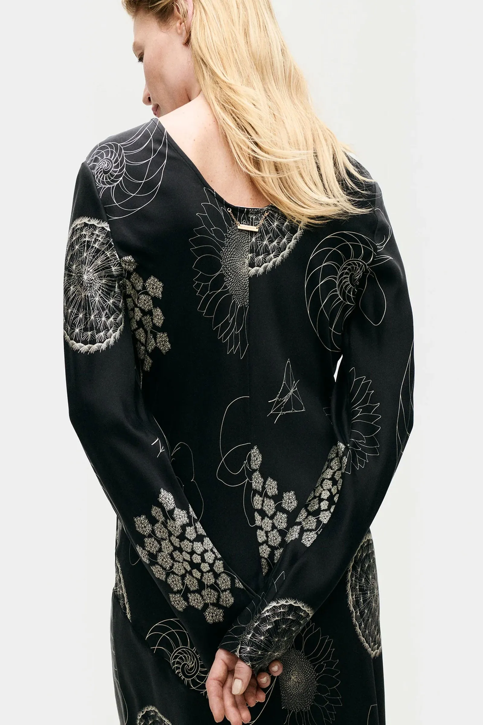 Silk Laundry Full Sleeve Bias Dress Fibonacci Black