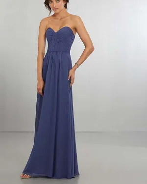 Simple Dark Blue Bridesmaid Dresses 2018 Strapless Chiffon Ruched Pleats Bridesmaid Gowns Floor Length