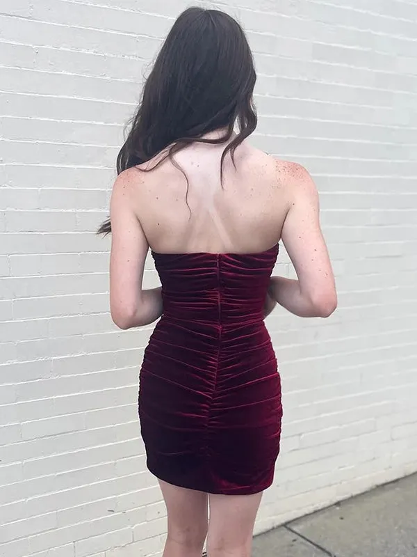 Simple Sweetheart Sleeveless Short Mermaid Velvet Homecoming Dresses For Party Online, HD0875