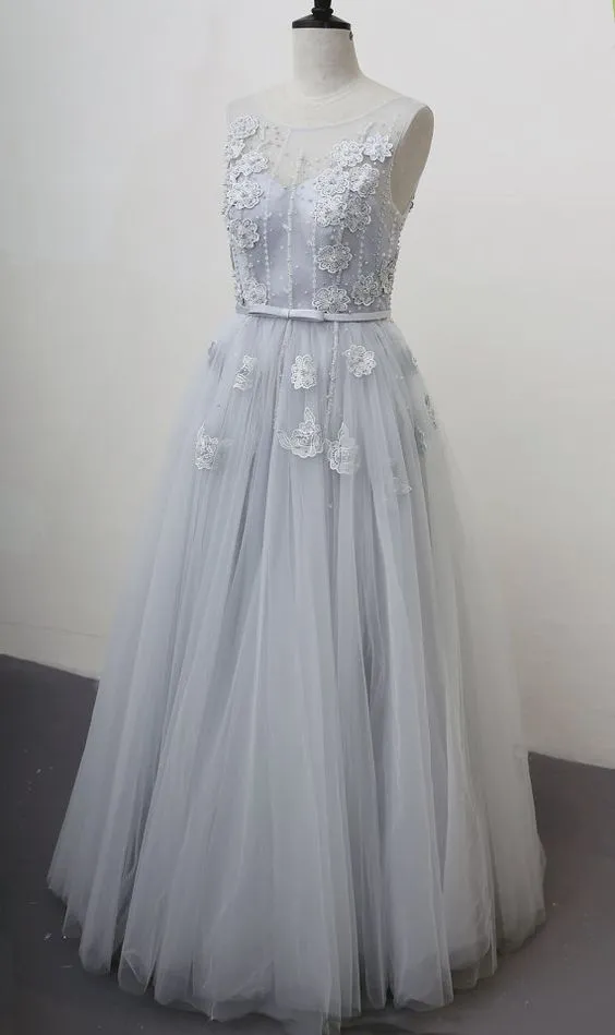 Sliver Grey Tulle Short Beaded Homecoming Dress, Lovely Flowers Lace Short Prom Dress