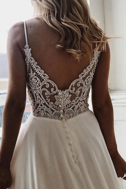 Spaghetti Straps Chiffon Bridal Dresses for Beach Weddings
