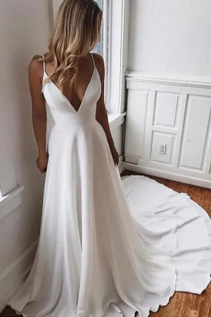 Spaghetti Straps Chiffon Bridal Dresses for Beach Weddings