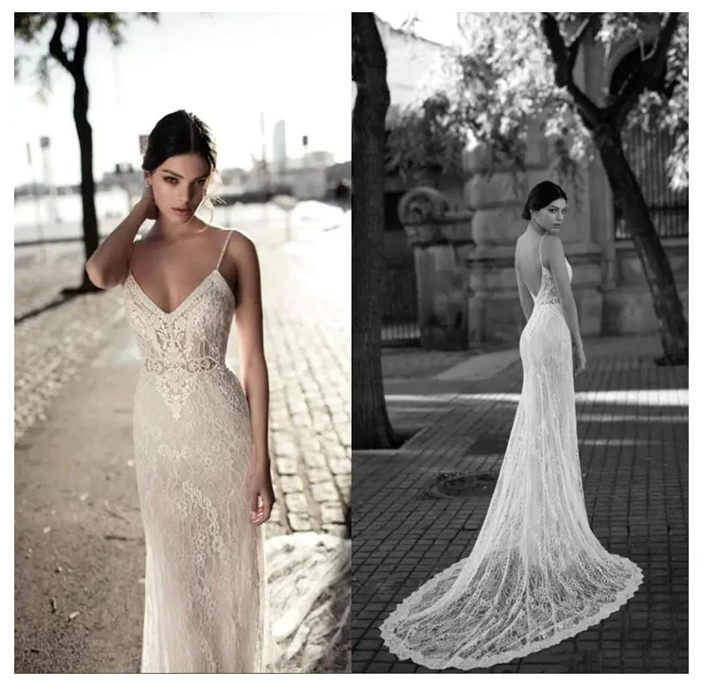 Spaghetti Straps Lace Sexy Bridal Gown