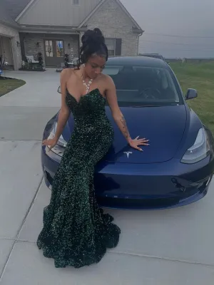 Sparkly Dark Green Sequins Mermaid Long Prom Dresses       fg5258