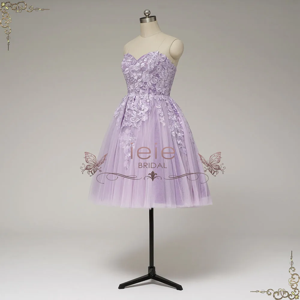 Strapless Short Purple Lace Wedding Dress | VASPER