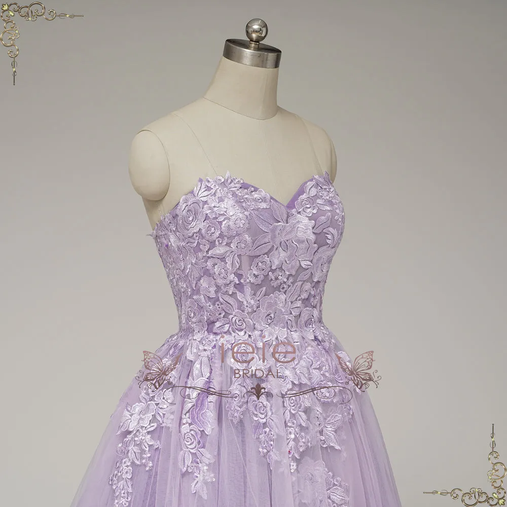 Strapless Short Purple Lace Wedding Dress | VASPER