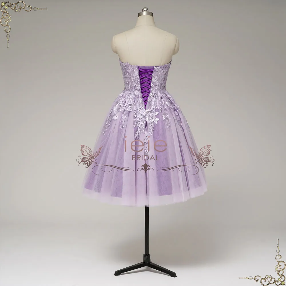 Strapless Short Purple Lace Wedding Dress | VASPER