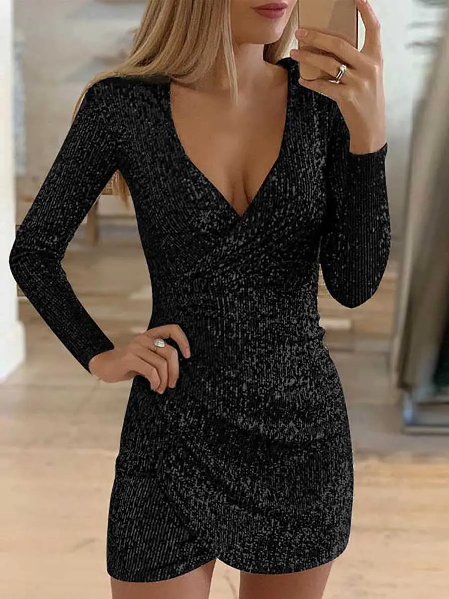 Stunncal V-Neck Irregular Sequin Party Dress(9 colors)