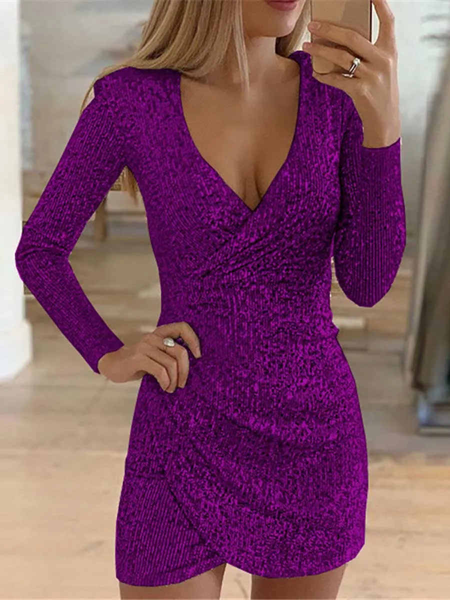 Stunncal V-Neck Irregular Sequin Party Dress(9 colors)