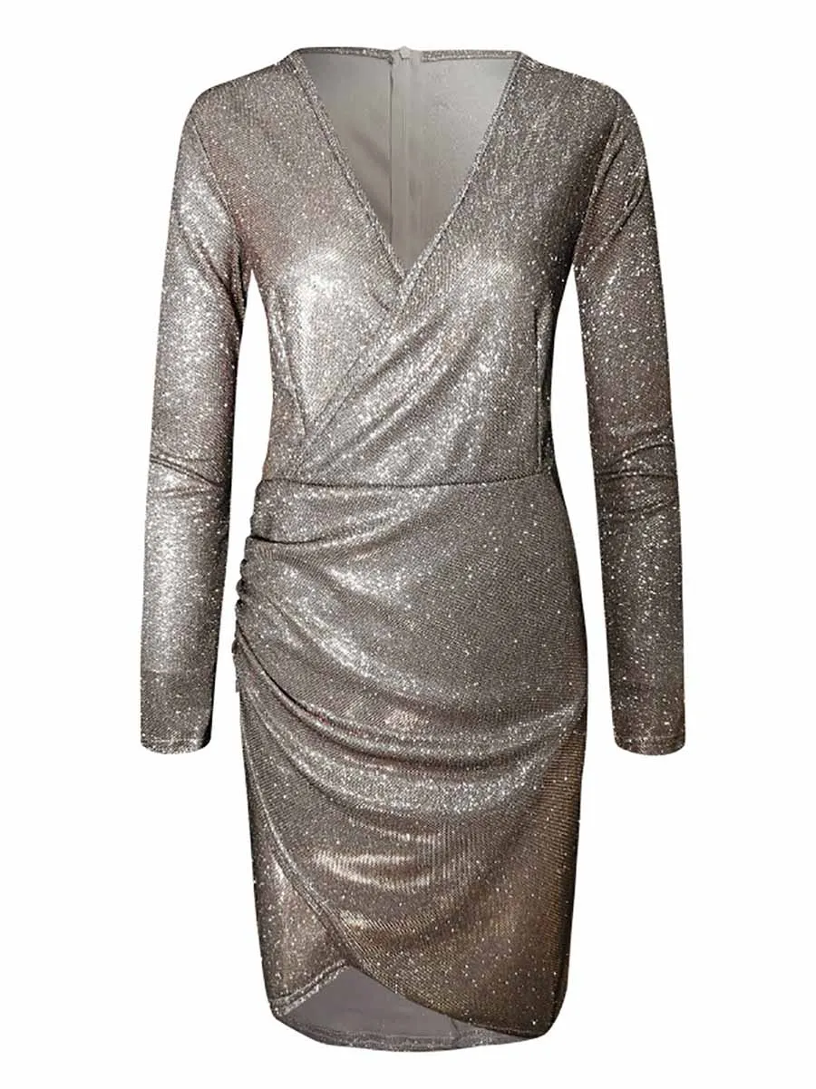 Stunncal V-Neck Irregular Sequin Party Dress(9 colors)