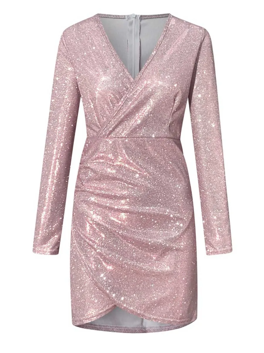 Stunncal V-Neck Irregular Sequin Party Dress(9 colors)