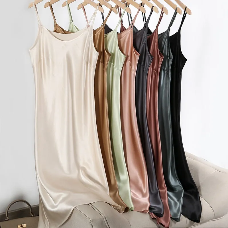 SuyaDream Frauen Seide Sleepdress 100% ECHT Silk Satin Spaghetti Strap Lange Nachthemden 2020 Sommer Neue Hause Kleider