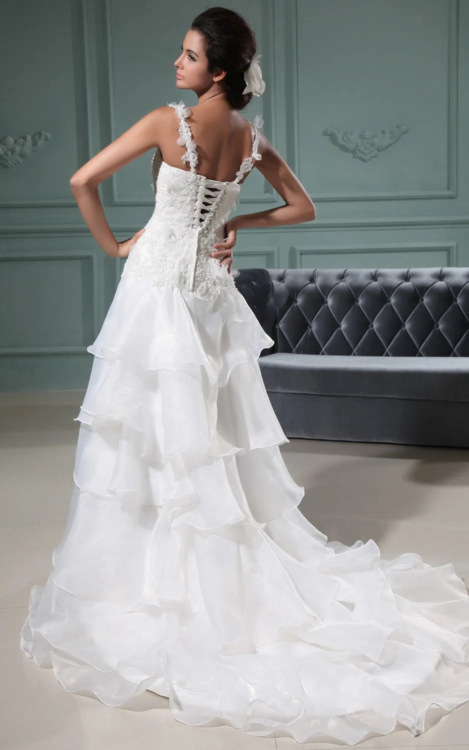Sweetheart Sleeveless Slited Gown With Spaghetti Straps And Ruffles-GC_705049