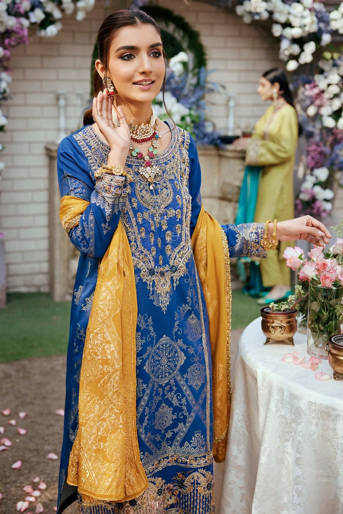Teal Blue Pakistani Embroidered Kameez Trousers Eid Dress