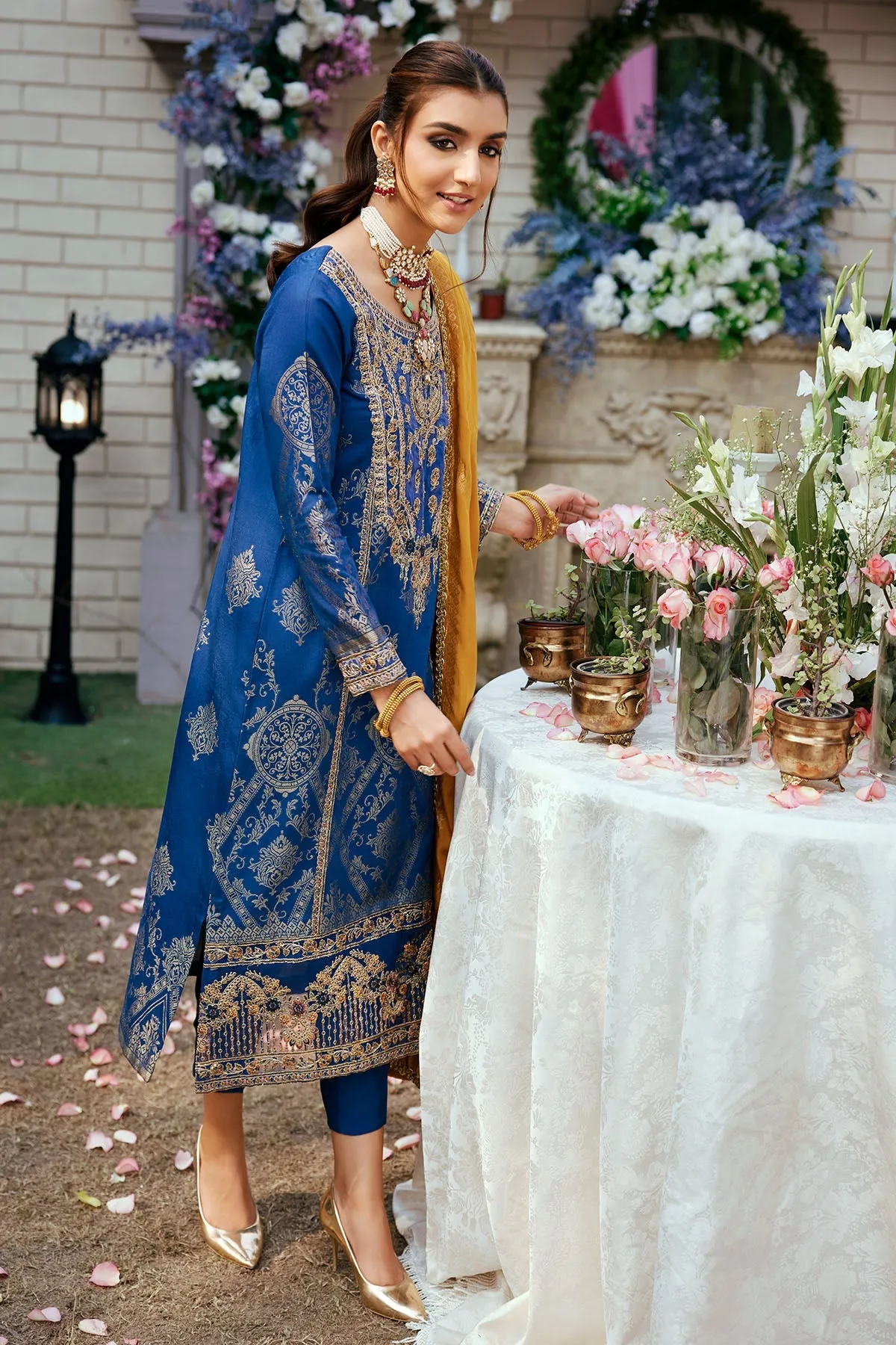 Teal Blue Pakistani Embroidered Kameez Trousers Eid Dress