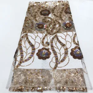 Transparent Siphon Net with Golden Embroidery Designed English Silk Cord Laces