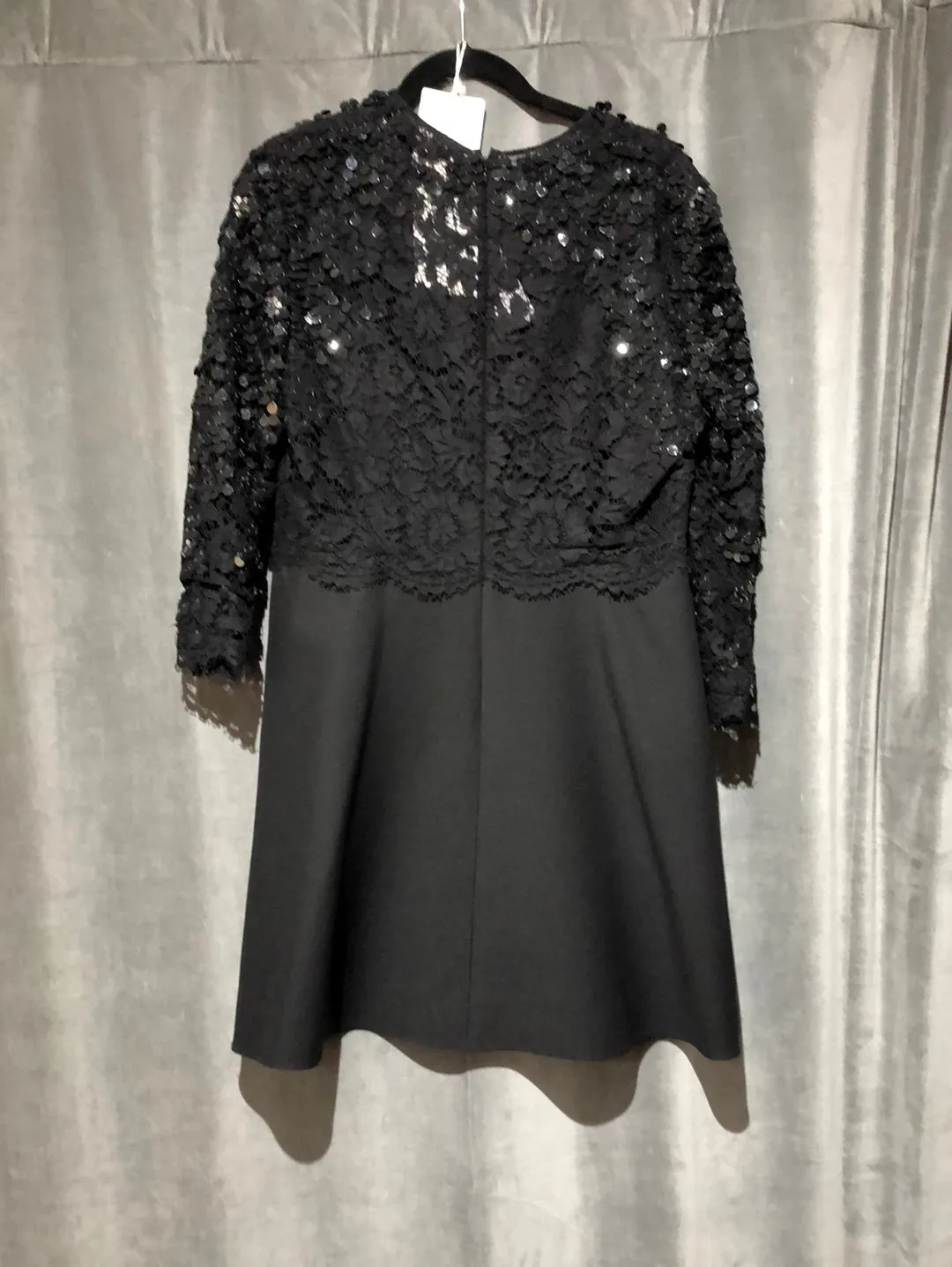 Valentino Black Wool and Lace Long Sleeve Dress